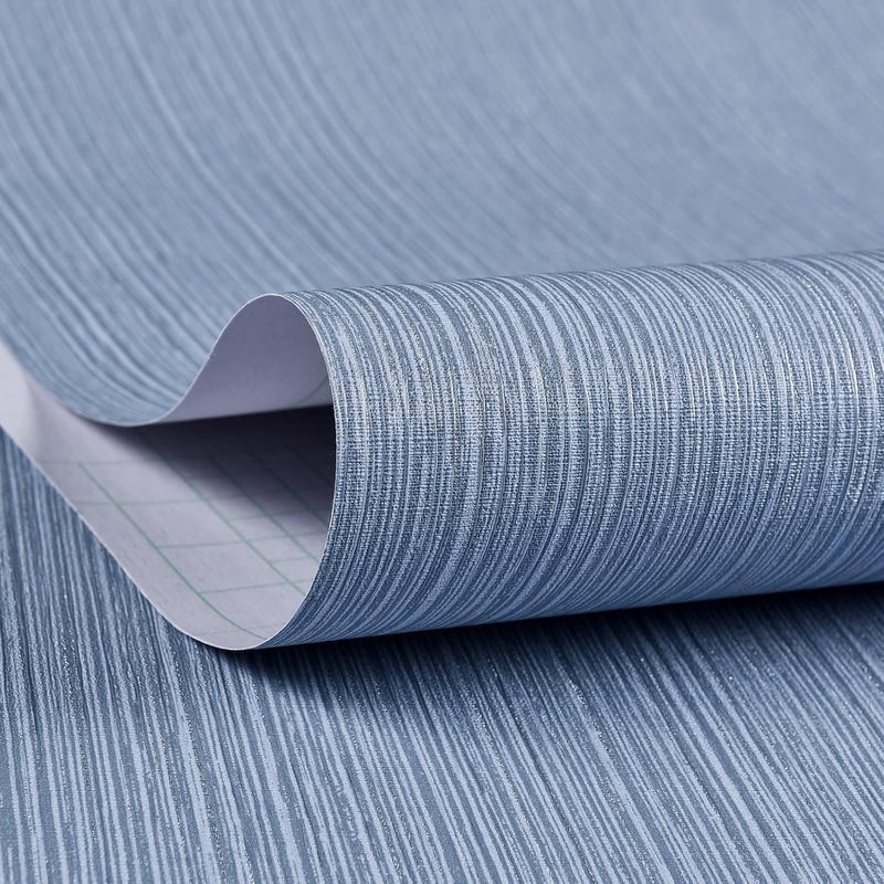 Haimin Grasscloth Wallpaper Textured 24in X 393in Fabric Contact Paper Grey Blue Wall Paper Textured Linen Peel and Stick Self-Adhesive Thick Vinyl Embossed Film Wallpaper (Gray Blue) - Image 1